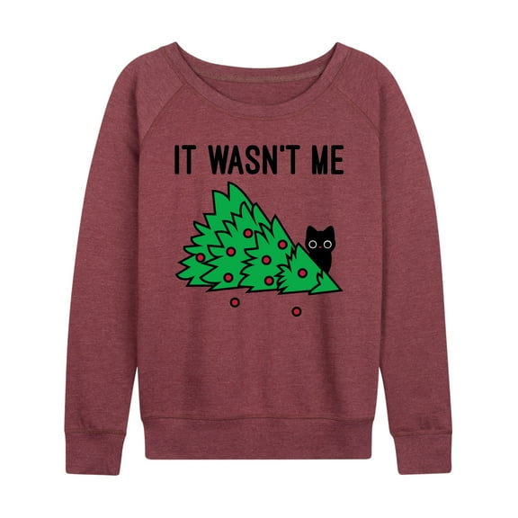 Instant Message - It Wasn't Me Cat Christmas Tree - Women's Lightweight French Terry Long Sleeve Shirt