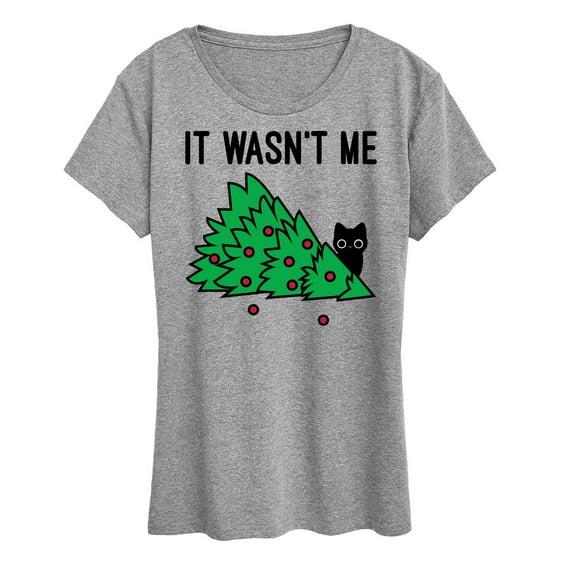 Instant Message - It Wasn't Me Cat Christmas Tree - Women's Short Sleeve Graphic V-Neck T-Shirt