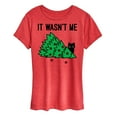 thumbnail image 1 of Instant Message - It Wasn't Me Cat Christmas Tree - Women's Short Sleeve Graphic V-Neck T-Shirt, 1 of 5