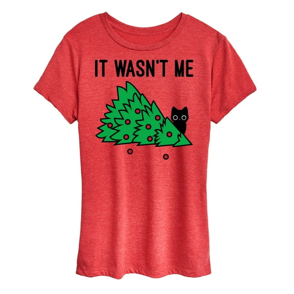 Instant Message - It Wasn't Me Cat Christmas Tree - Women's Short Sleeve Graphic V-Neck T-Shirt