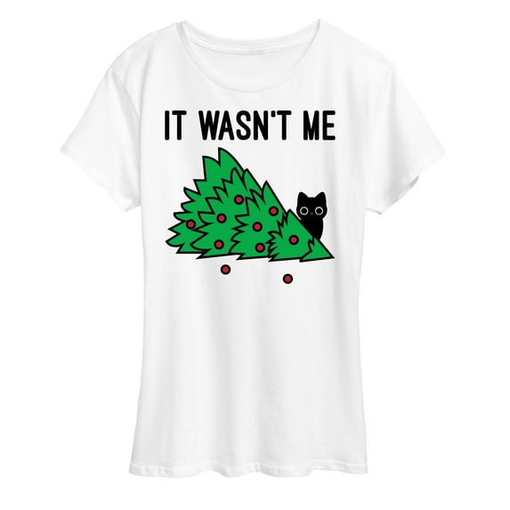 Instant Message - It Wasn't Me Cat Christmas Tree - Women's Short Sleeve Graphic V-Neck T-Shirt
