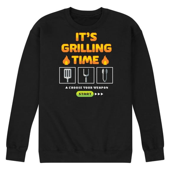 Instant Message - Its Grilling Time - Men's Crew Neck Fleece Pullover