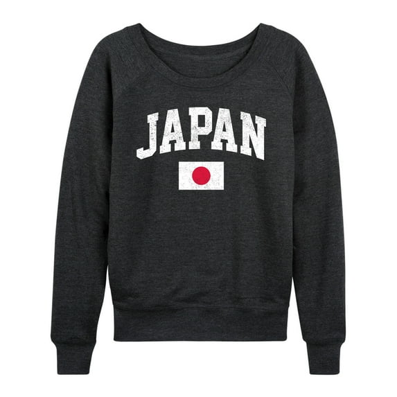 Instant Message - Japan Flag Lightweight French Terry Wide Neck Long Sleeve Graphic Shirt