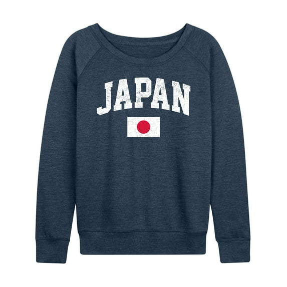 Instant Message - Japan Flag Lightweight French Terry Wide Neck Long Sleeve Graphic Shirt