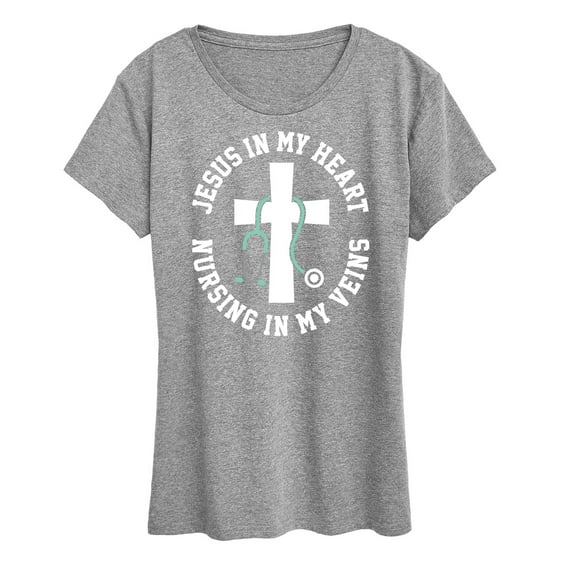 Instant Message - Jesus In My Heart Nursing In Veins - Women's Short Sleeve Graphic T-Shirt