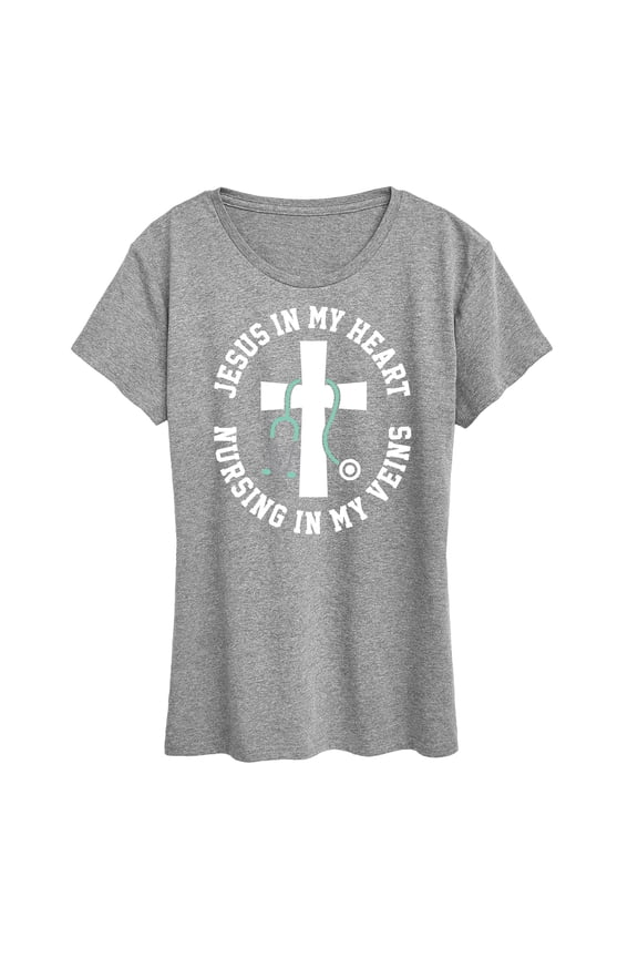 - Jesus In My Heart Nursing In Veins Short Sleeve Graphic T-Shirt