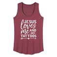 thumbnail image 1 of Instant Message - Jesus Loves Me And My Tattoos - Women's Racerback Graphic Tank, 1 of 4