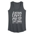 thumbnail image 1 of Instant Message - Jesus Loves Me And My Tattoos - Women's Racerback Graphic Tank, 1 of 4