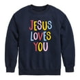 thumbnail image 1 of Instant Message - Jesus Loves You - Toddler & Youth Crewneck Fleece Sweatshirt, 1 of 6
