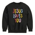 thumbnail image 1 of Instant Message - Jesus Loves You - Toddler & Youth Crewneck Fleece Sweatshirt, 1 of 6