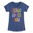 thumbnail image 1 of Instant Message - Jesus Loves You - Toddler & Youth Girls Short Sleeve Graphic T-Shirt, 1 of 6