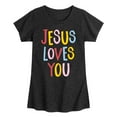 thumbnail image 1 of Instant Message - Jesus Loves You - Toddler & Youth Girls Short Sleeve Graphic T-Shirt, 1 of 6