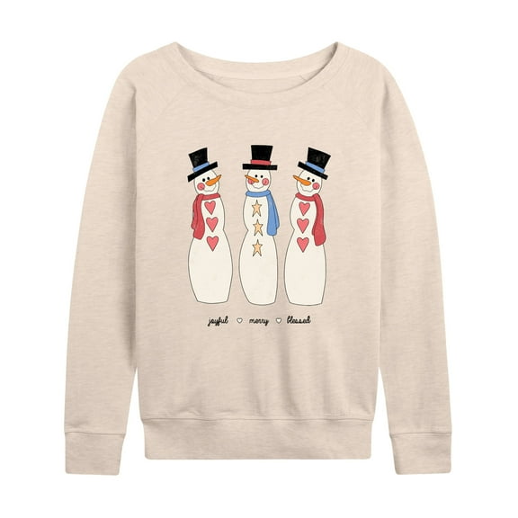 Instant Message - Joyful Merry Blessed Christmas Snowmen - Women's Lightweight French Terry Long Sleeve Shirt