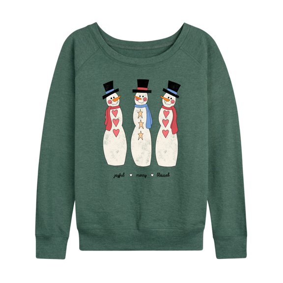 Instant Message - Joyful Merry Blessed Christmas Snowmen - Women's Lightweight French Terry Long Sleeve Shirt