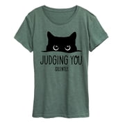Instant Message - Judging You Silently Cat - Womens Short Sleeve Graphic T-Shirt
