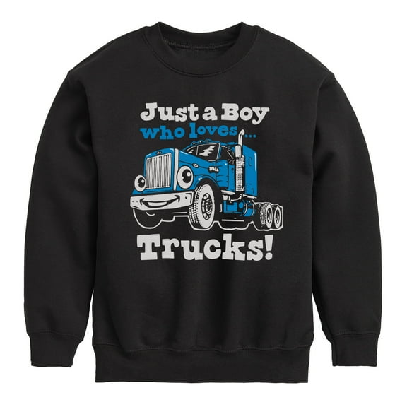 Instant Message - Just A Boy Who Loves Trucks - Toddler & Youth Crewneck Fleece Sweatshirt