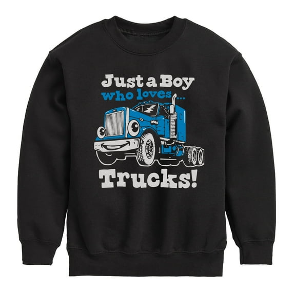 Instant Message - Just A Boy Who Loves Trucks - Toddler & Youth Crewneck Fleece Sweatshirt
