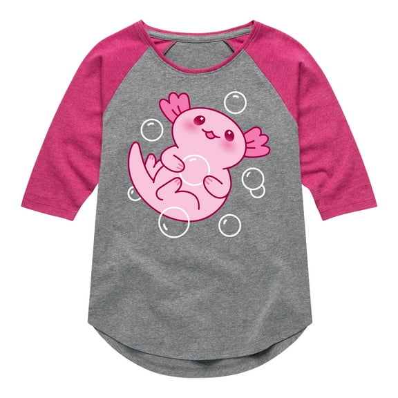 Instant Message - Kawaii - Axolotl Love - Toddler & Youth Girls Raglan Graphic T-Shirt