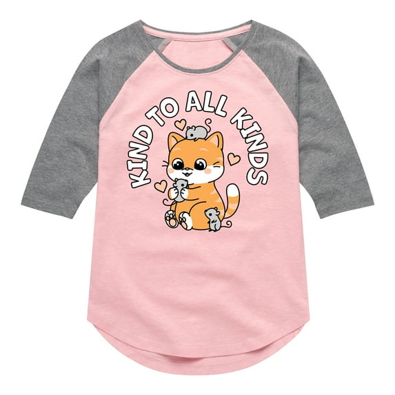 Instant Message - Kawaii - Be Kind to All Kinds - Toddler & Youth Girls Raglan Graphic T-Shirt