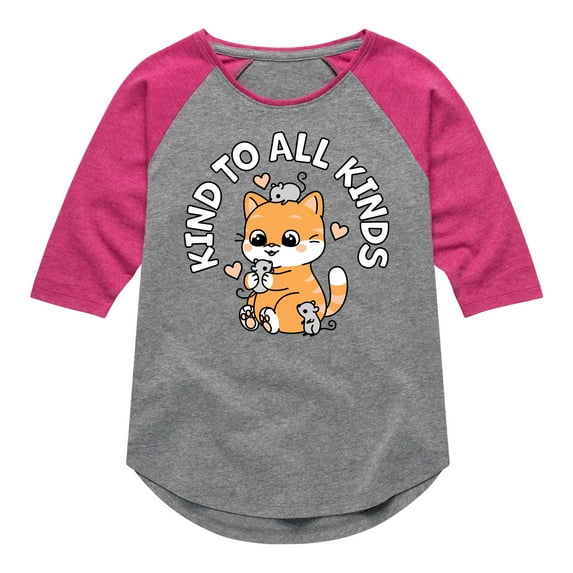Instant Message - Kawaii - Be Kind to All Kinds - Toddler & Youth Girls Raglan Graphic T-Shirt