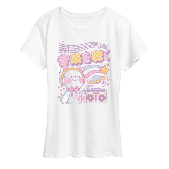 Instant Message - Kawaii Bear Music Women's Oversized - Women's Short Sleeve Graphic T-Shirt