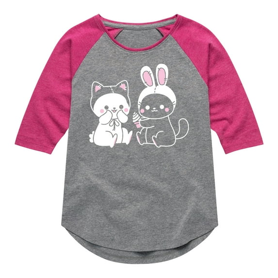 Instant Message - Kawaii - Bunny's Cat & Cat's Bunny Costumes - Toddler & Youth Girls Raglan Graphic T-Shirt