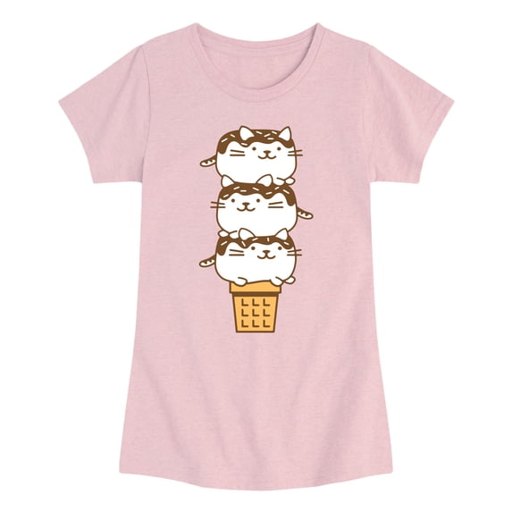Instant Message - Kawaii Cat Ice Cream Cone - Youth Girls Fitted Short Sleeve T-Shirt