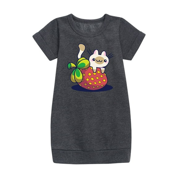 Instant Message - Kawaii - Cats Love Strawberries - Toddler & Youth Girls Fleece Dress