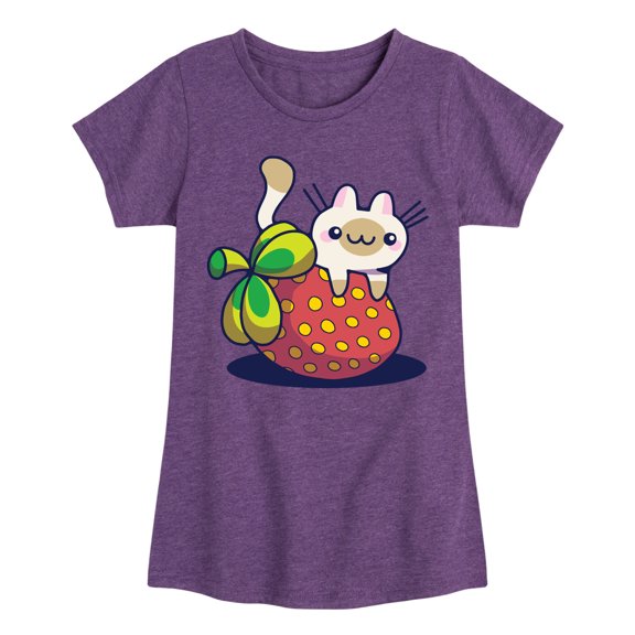 Instant Message - Kawaii - Cats Love Strawberries - Toddler & Youth Girls Short Sleeve T-Shirt