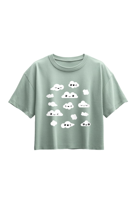 - Kawaii Clouds Short Sleeve Boxy Graphic T-Shirt