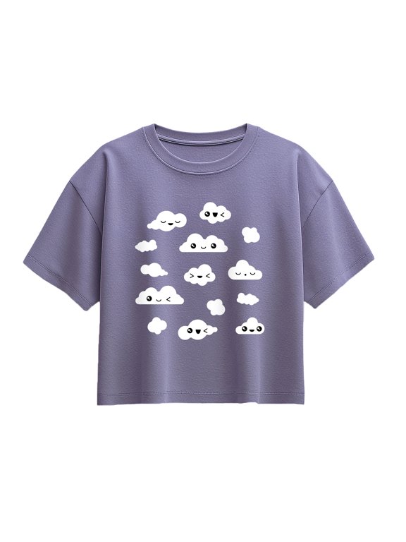 - Kawaii Clouds Girls' Short Sleeve Boxy Graphic T-Shirt