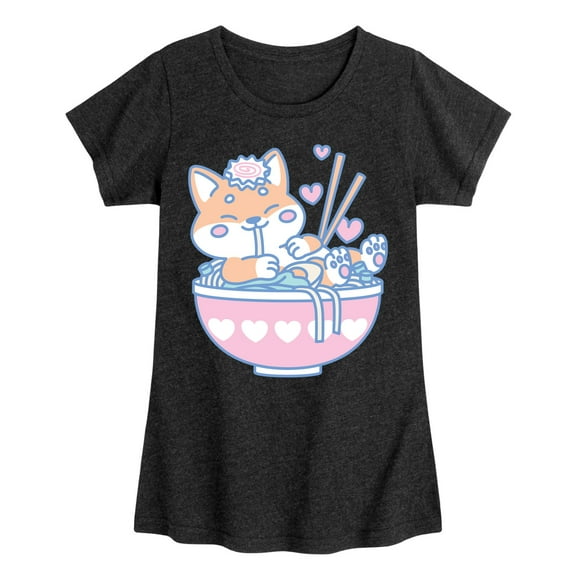 Instant Message - Kawaii Ramen Shiba Inu - Toddler & Youth Girls Short Sleeve Graphic T-Shirt