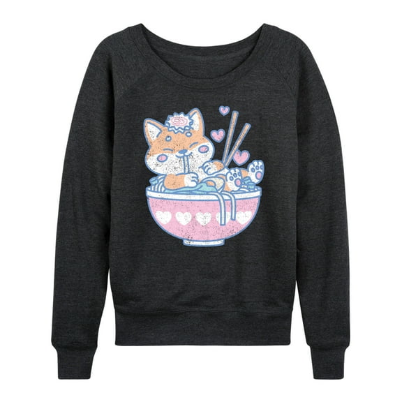 Instant Message - Kawaii Ramen Shiba Inu - Women's Lightweight French Terry Long Sleeve Shirt