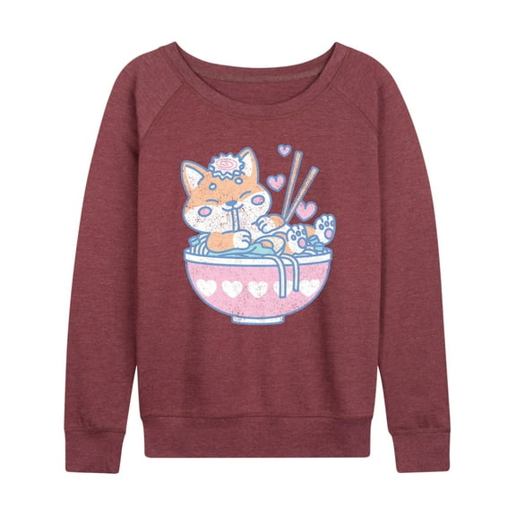 Instant Message - Kawaii Ramen Shiba Inu - Women's Lightweight French Terry Long Sleeve Shirt