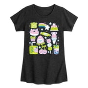 Instant Message - Kawaii Sticker Collage - Girls Fitted Short Sleeve Graphic T-Shirt