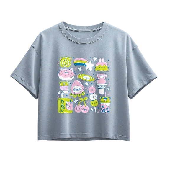 Instant Message - Kawaii Sticker Collage - Youth Girls Boxy T-Shirt