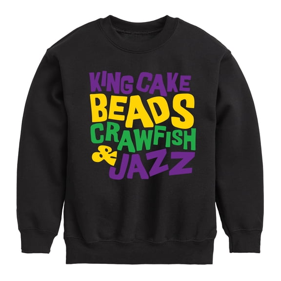 Instant Message - King Cake Beads Crawfish Jazz - Toddler & Youth Crewneck Fleece Sweatshirt