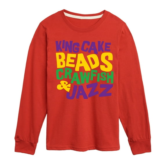 Instant Message - King Cake Beads Crawfish Jazz - Toddler & Youth Long Sleeve Graphic T-Shirt