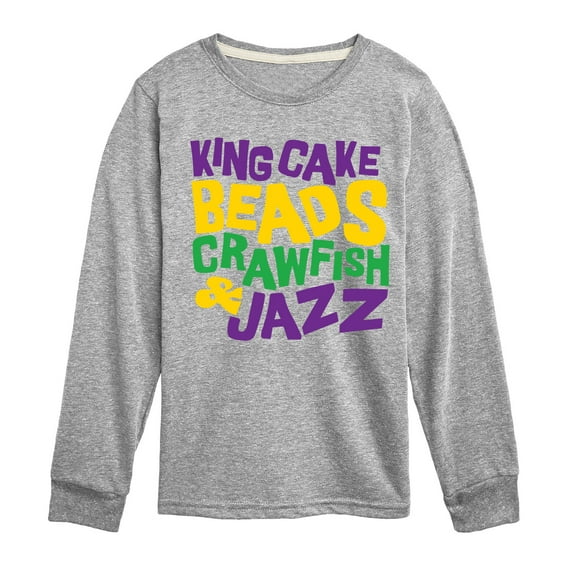 Instant Message - King Cake Beads Crawfish Jazz - Toddler & Youth Long Sleeve Graphic T-Shirt