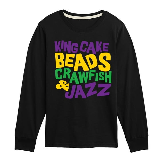 Instant Message - King Cake Beads Crawfish Jazz - Toddler & Youth Long Sleeve Graphic T-Shirt