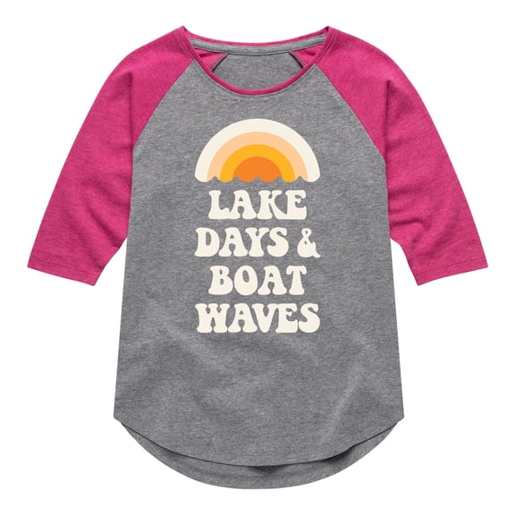 Instant Message - Lake Days And Boat Waves - Toddler And Youth Girls Raglan Graphic T-Shirt
