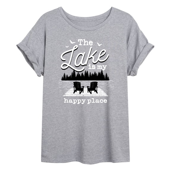 Instant Message - Lake Happy Place - Juniors Oversized Graphic T-shirt