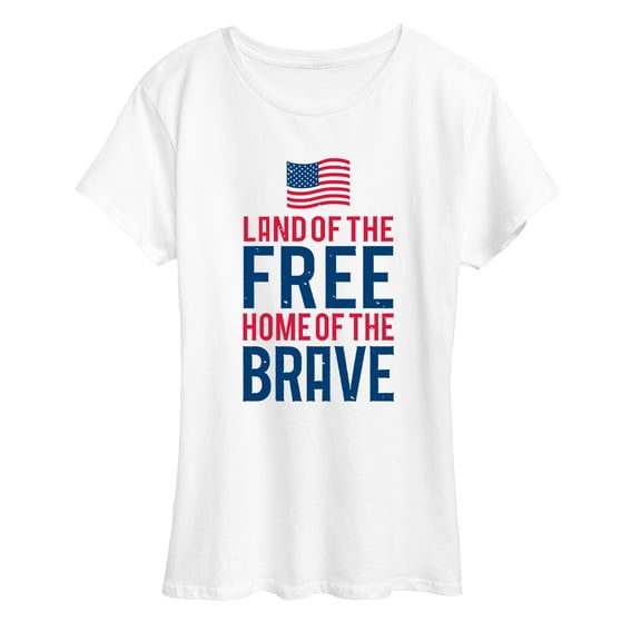 Instant Message - Land Free Home Brave Flag - Women's Short Sleeve Graphic T-Shirt