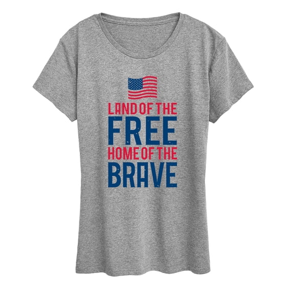 Instant Message - Land Free Home Brave Flag - Women's Short Sleeve Graphic T-Shirt