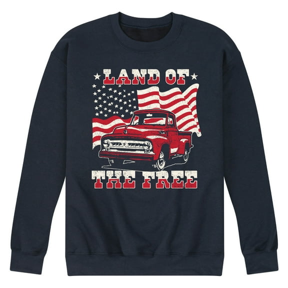 Instant Message - Land Of The Free Truck And Flag - Men's Crew Neck Fleece Pullover