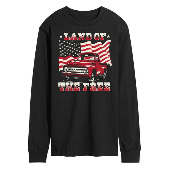 Instant Message - Land Of The Free Truck And Flag - Men's Long Sleeve T-Shirt