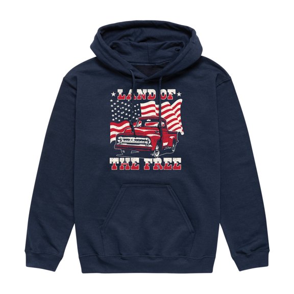 Instant Message - Land Of The Free Truck And Flag - Men's Pullover Hooded Fleece Sweatshirt