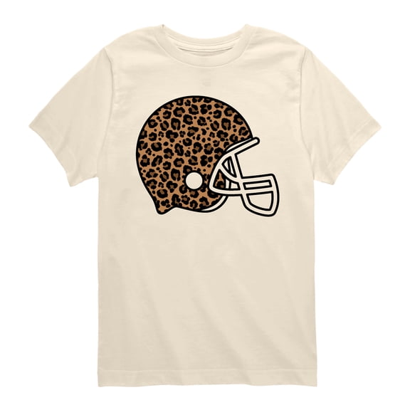 Instant Message - Leopard Football Helmet - Youth Boys Short Sleeve Graphic T-Shirt