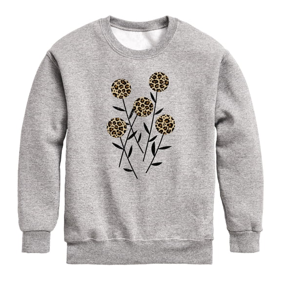 Instant Message - Leopard Print Abstract Flowers - Youth Boys Crew Fleece Sweatshirt