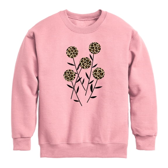 Instant Message - Leopard Print Abstract Flowers - Youth Boys Crew Fleece Sweatshirt